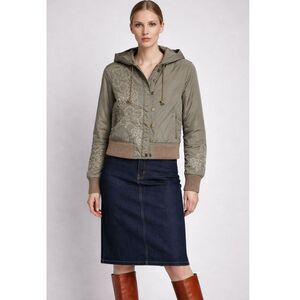 In the Now Olive Green Embroidered Bomber Jacket 4